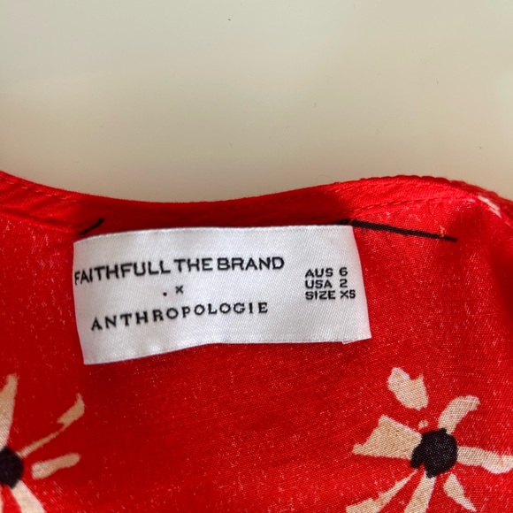 Anthropologie Faithfull the Brand Red Floral Midi Dress  wrap size xs - Picture 2 of 16